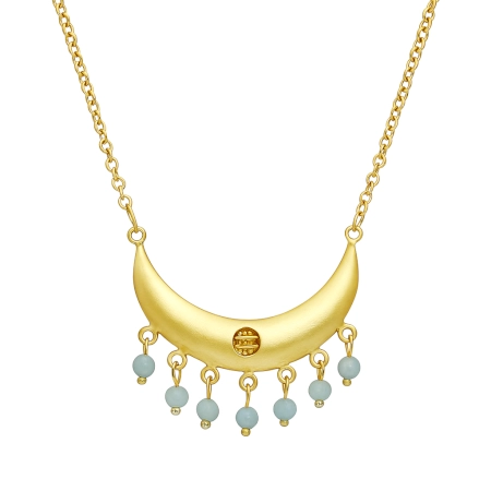 Crescent Moon Necklace, Brass with 22k gold plated, Chalcedony stone, Handmade jewelry for women